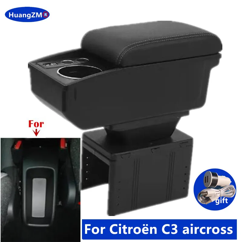 لسيتروين C3 aircross مسند الذراع صندوق لسيتروين C3 مسند ذراع للسيارات طبقة مزدوجة مركز صندوق تخزين الداخلية التحديثية اكسسوارات السيارات