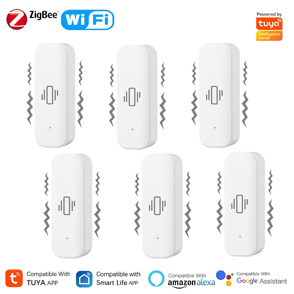 Tuya Zigbee/WiFi Vibration Sensor Smart Detection Notification Realtime Motion Shock Alarm Self Denfense Protect History Records