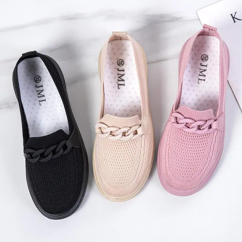 Tênis de sola grossa estilo chinês para mulheres, tênis feminino respirável em sapatos baixos, tênis casual leve, primavera