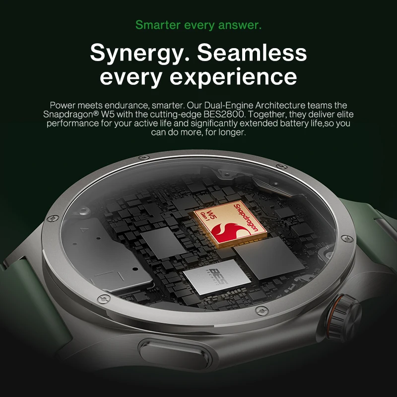 Versión global del reloj inteligente OnePlus Watch 4, 1,5 pulgadas, Wear OS by Google, Snapdragon W5, hasta 16 días de autonomía, Google Wallet 3
