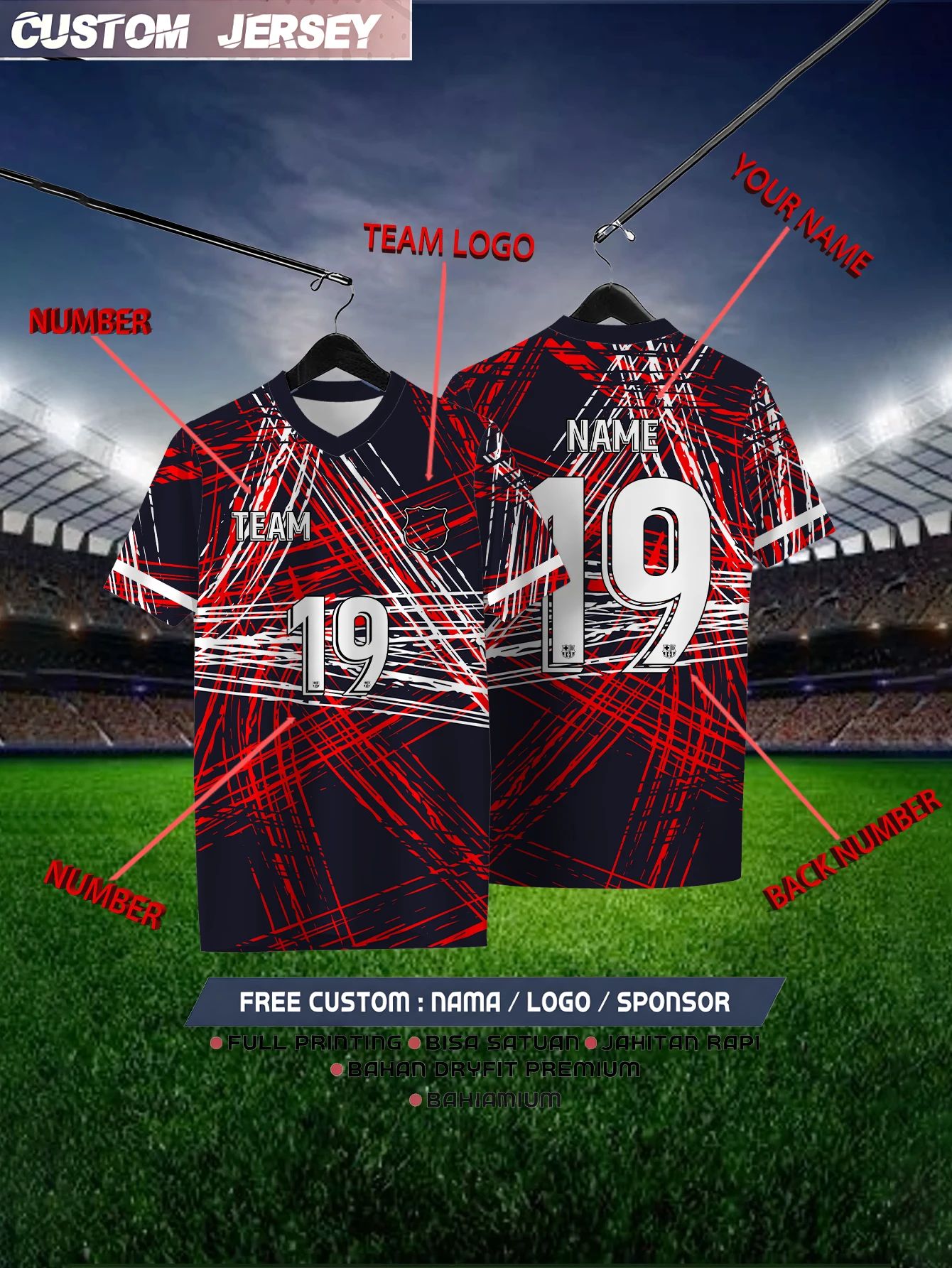 

Customized Geometric Black Short Sleeved Shirt with Team Name, Emblem, Name and Number, Outdoor Sports Short Sleeved T-shirt