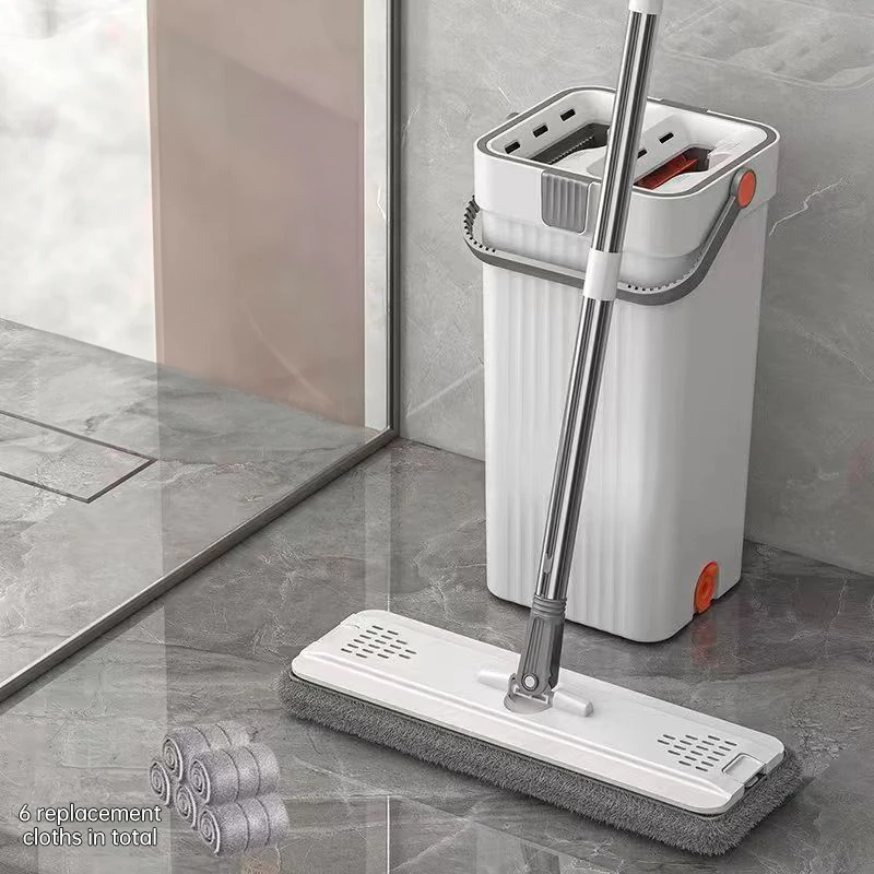 Fregona de suelo plana manos libres y juegos de cubo de 33cm con 2/4/6 almohadillas de microfibra lavables fregona de limpieza de suelo del hogar limpiador de cocina para el hogar