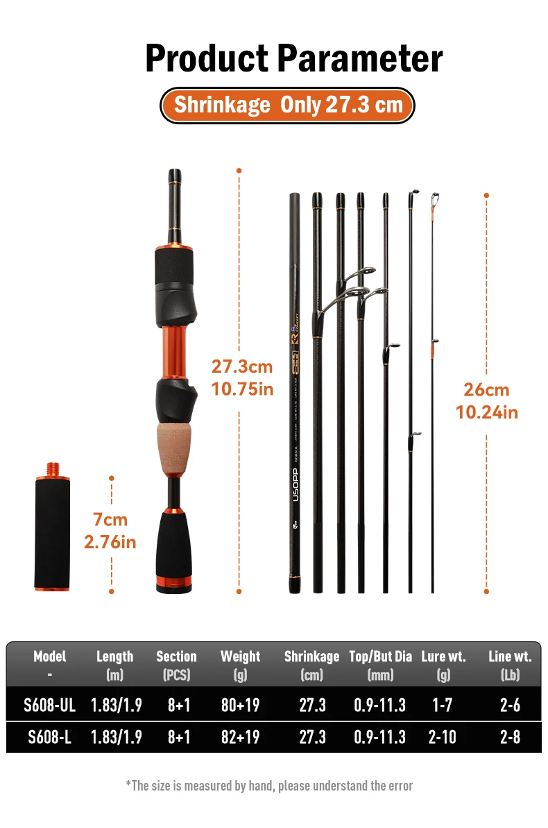 LEYDUN USOPP Angelrute 8 + 1 Abschnitte S608UL S608L 27,3 CM Reise Spinnrute FUJI Guide Carbon Für Bass Hecht angelruten – Detail 6