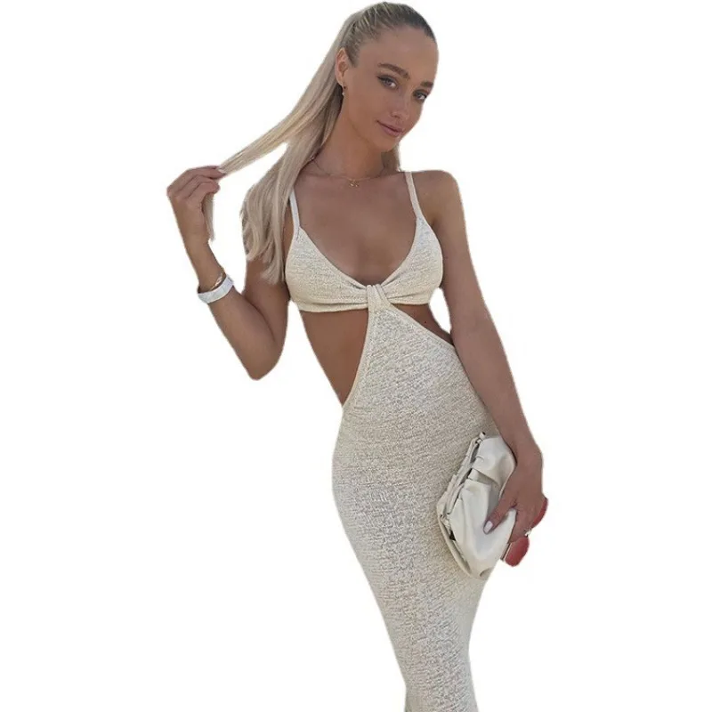 Robe longue à bretelles sexy pour femmes, dos nu, taille haute, robe moulante, été, fête, club, noir, éducatif