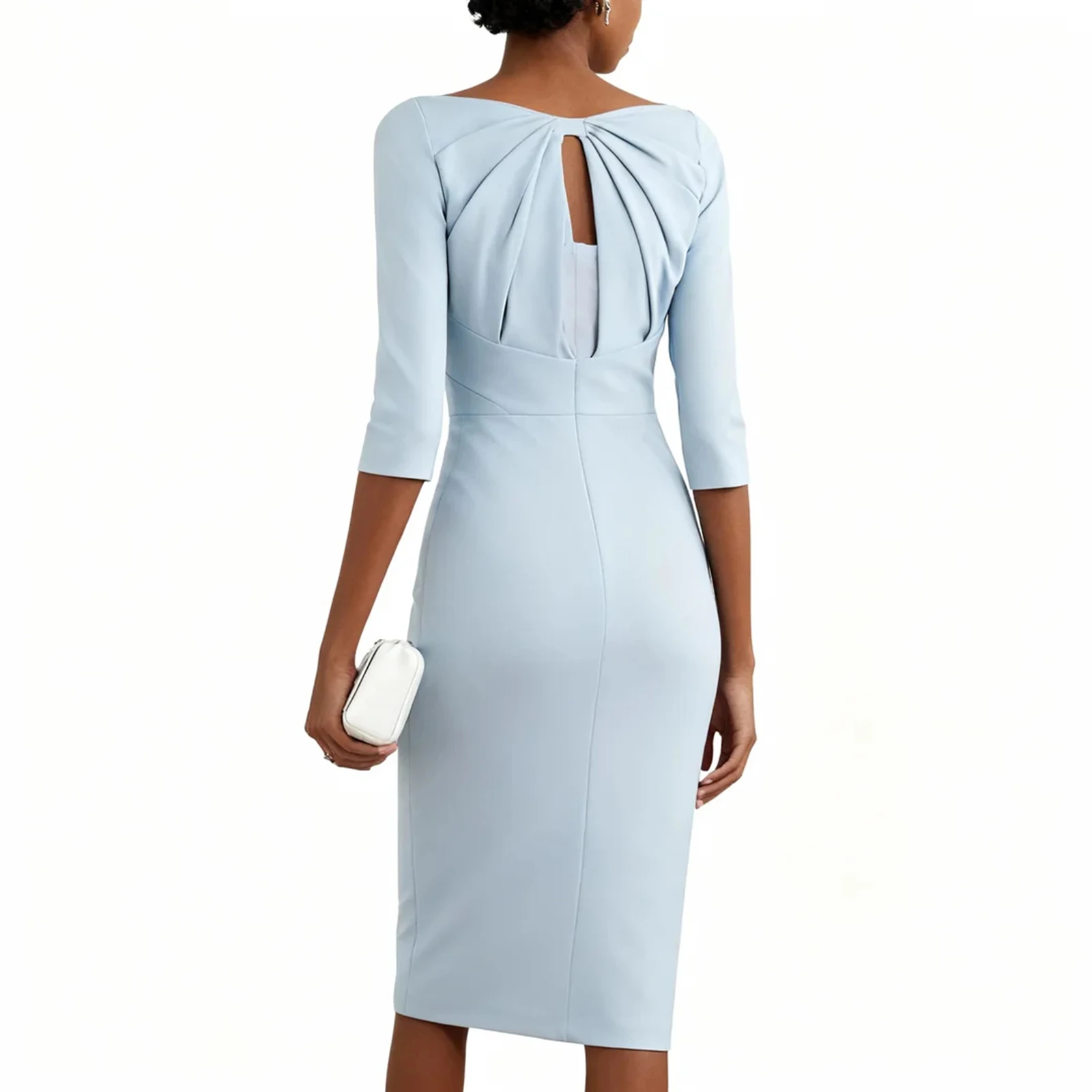 Vestido de cóctel de manga media con recorte torcido azul claro, vestido de noche ajustado para fiesta Formal, vestido de ocasión elegante y elegante