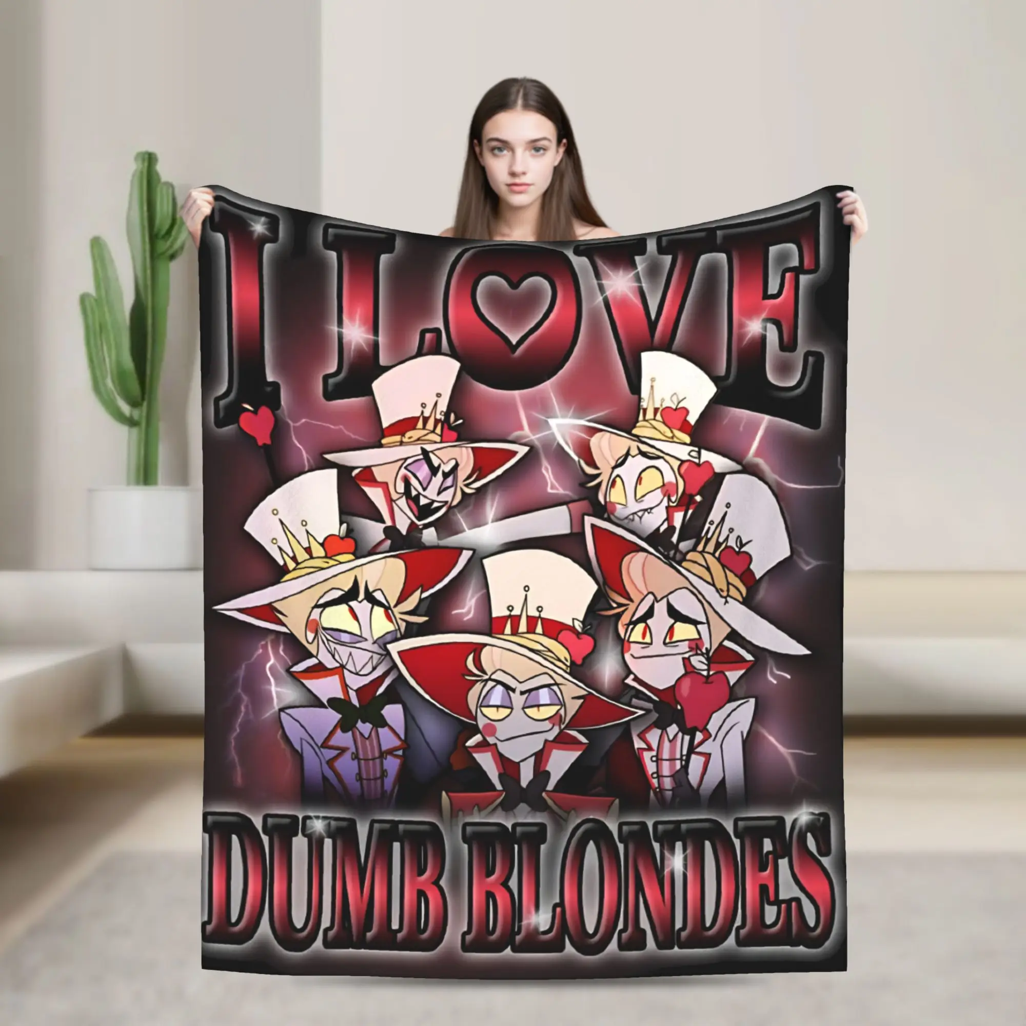 Soft Warm Blanket Kids Adult Travel Hazbin Hotel Lucifer I love dumb blondes Throw Blanket  Flannel Bedspread For Home Decor