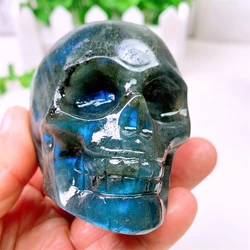 Natural Labradorite Skull Carving Statue, Reiki Healing, Fengshui Crafts, Home Office Decoration Gifts, 1Pc