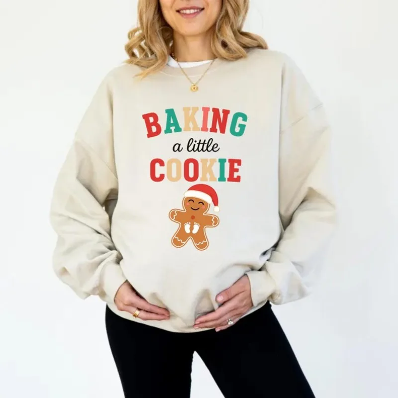 Growing A Little Cookie Sweatshirt, Zwangerschaps Kerst Hoodie, Kerst Zwangerschap Aankondiging Grappige Baby Onthullen, Nieuwe Moeder Cadeau