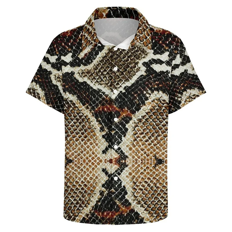 Animal 3d Printed Leopard Snake Skin Hawaiian Shirt For Men Women Button Down Short Sleeve Beach Vacation Street Blouse Clothes