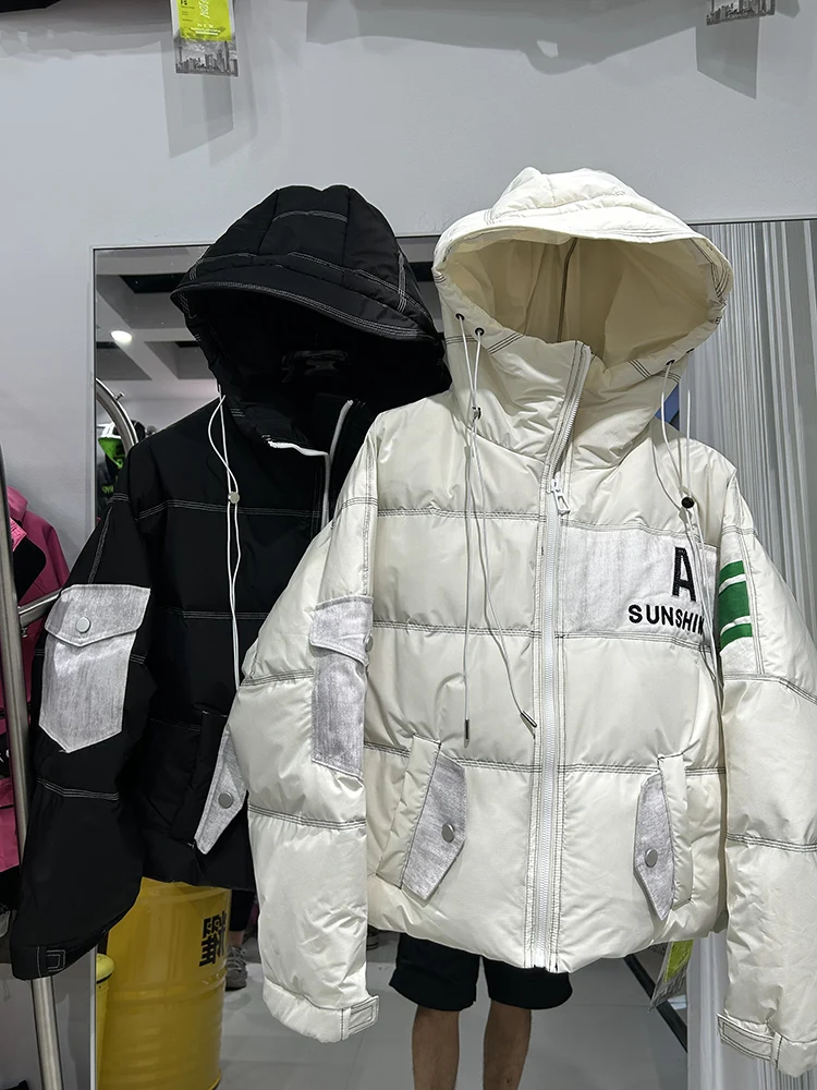 2025 New Winter Fashion Casual Short Hooded Thick Warm Snow Parkas Women's 90% White Duck Down Jacket Contrast Puffer Coat