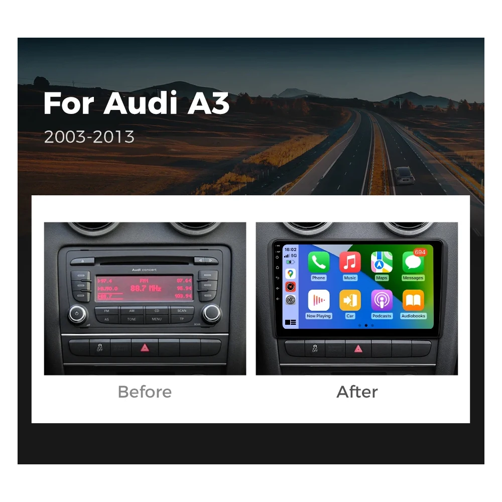 For Audi A3 8P 2003 - 2013 Android 14 Auto Radio Wireless Carplay+auto Car Multimedia Screen GPS DSP 2 Din Autoradio RDS 4G WIFI