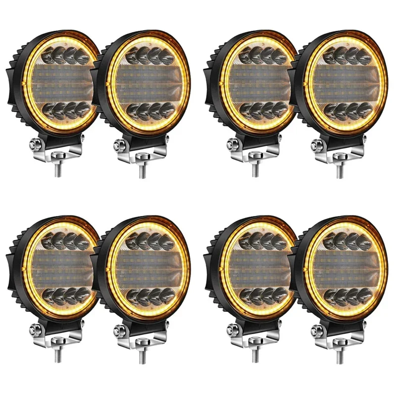 GEFENSI ABUP-8Pcs 4 Inch LED Work Light Combo Spot Flood Off Road Driving Amber Fog Lamp