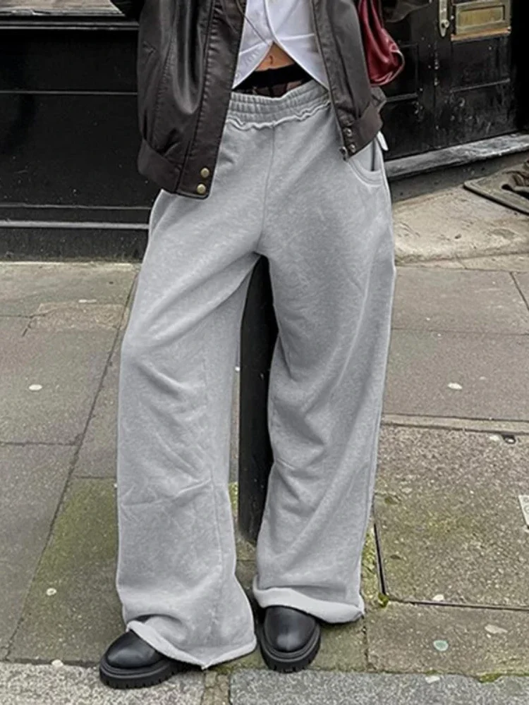 2025 New Harajuku Casual Grey Sweatpants Women Baggy Vintage Hip-hop Sports Pants Streetwear Straight Korean Fashion Solid Pants
