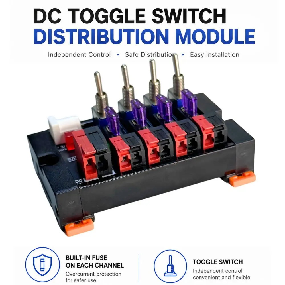 4 channels Toggle Switch  DC Power Distribution Module DIN Rail  terminal Block