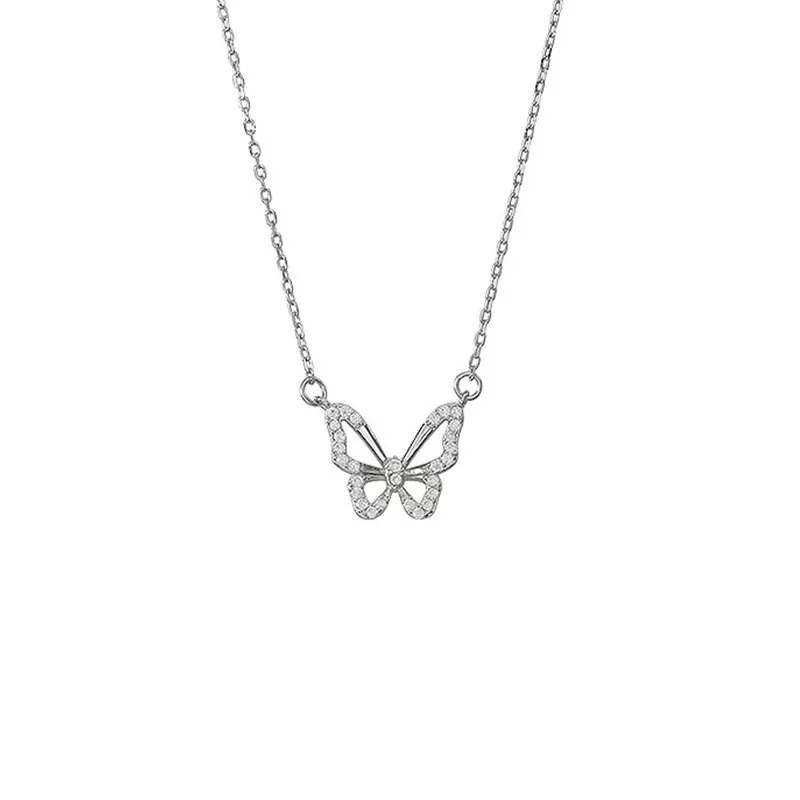 1 Piece Women Cute Bow Crystal Necklace Temperament Butterfly Hollow Out Clavicle Chain Necklace For Girl