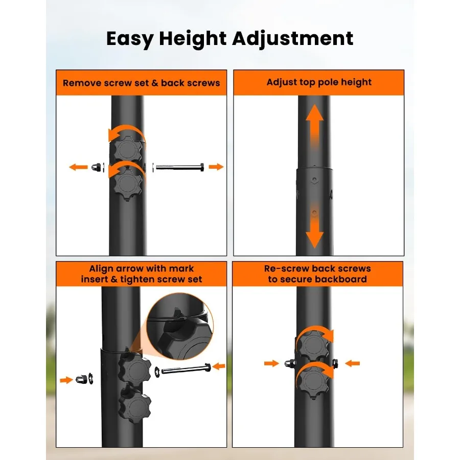 Portable Basketball Hoop with 5.6-10FT Adjustable Height for Backyard and Driveway Use 44 Inch Outdoor Basketball Goal System w