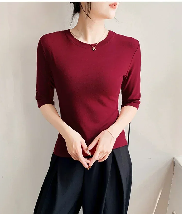 2026 Basic Einfarbiges Kurzarm-T-Shirt mit Rundhalsausschnitt, Eng Anliegend, Sommerliches Casual-Oberteil für Damen, Y2K Vintage Top, Harajuku Streetwear – Detail 18
