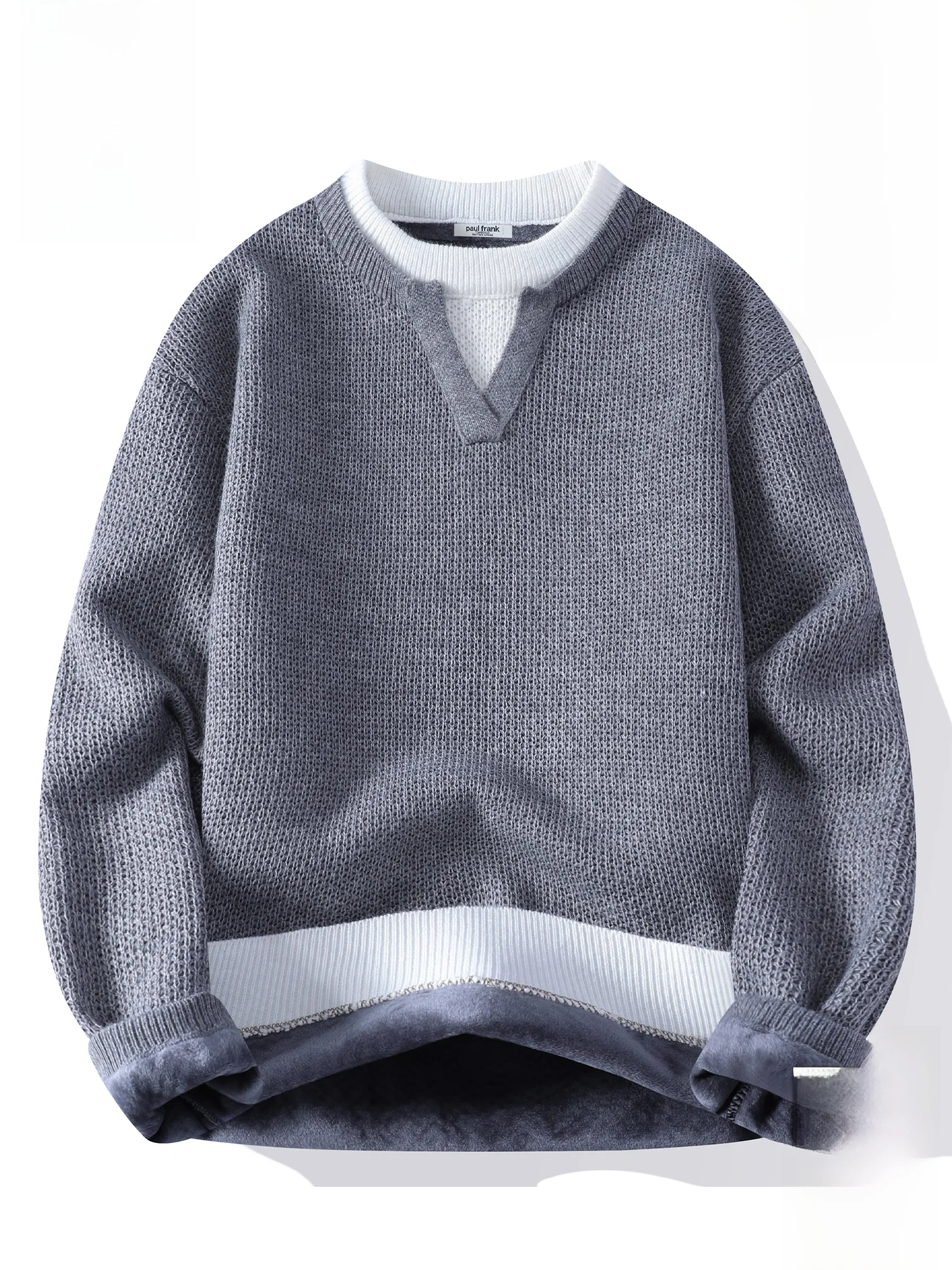 

PaulFrank Fce Lined Knitted Sweater Men's Loose Warm Winter Outerwear Casual Sle Big Mouth Monkey Patterned Two-Piece Look