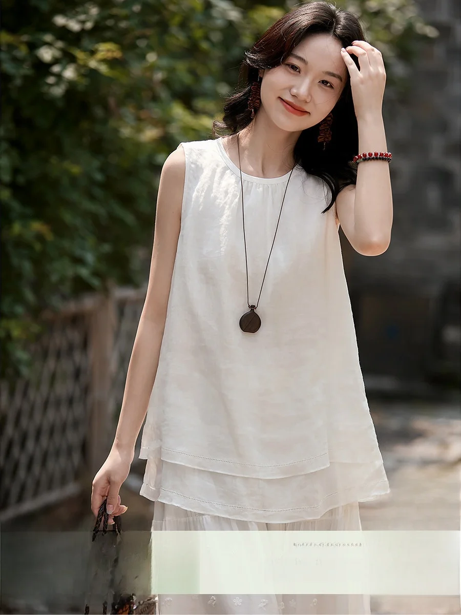 

Cool Lightweight Loose Sleeveless Double Layered Silk T-Shirt Vest Women's Summer Fashion Breathable Comfortable rou...