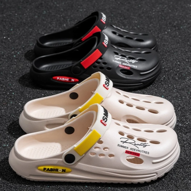 Men's fashionable and casual two in one hooded slippers with high elasticity and thick soled beach shoes for external wear