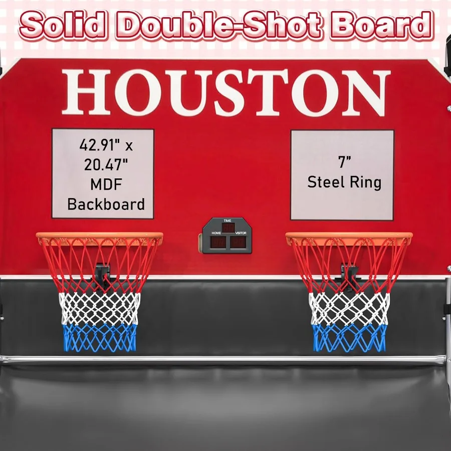 Permainan Arcade Bola Basket Dalam Ruangan dengan Mekanisme Tembakan Ganda 8 Mode Permainan Interaktif Layar Skor LCD 4 Bola Karet Tahan Lama Ideal