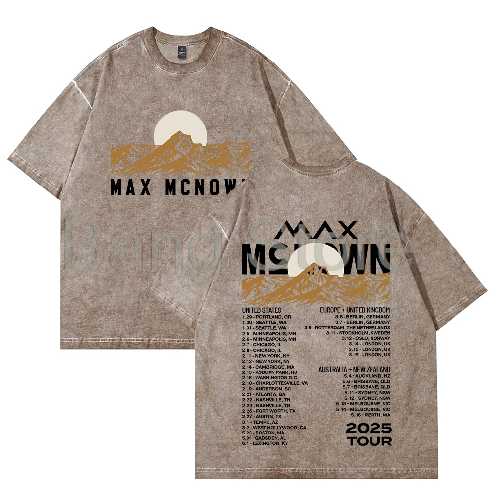 

Футболка унисекс из стираного хлопка Max McNown 2025 Tour, топы с круглым вырезом и короткими рукавами