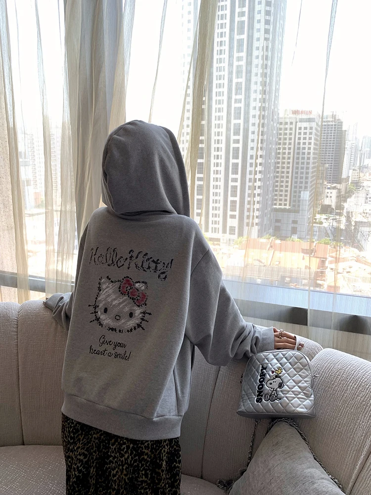 

Легкая толстовка с принтом, женская весенне-осенняя кардиган оверсайз, длинный свитер из органического хлопка, корейский Sle