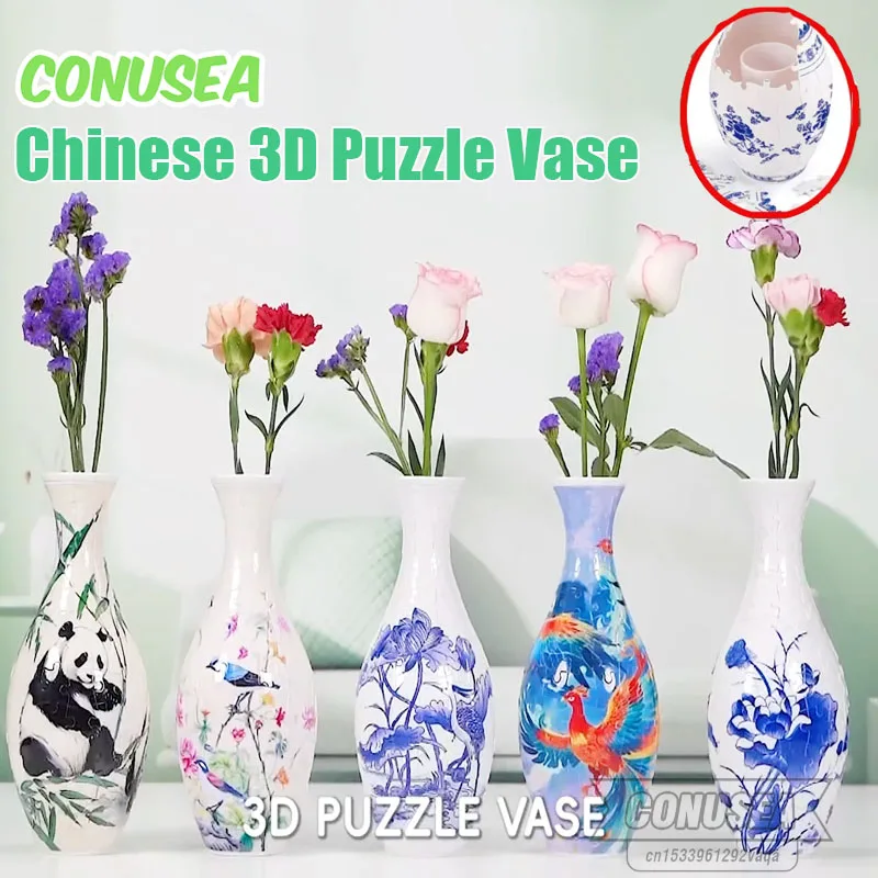 Kreative Geschenke 3D Puzzle Vase Panda Blume Baustein Porzellan Künstlerische Vasen Hause Dekoration Kinder Mädchen Weihnachten Geschenk Spielzeug