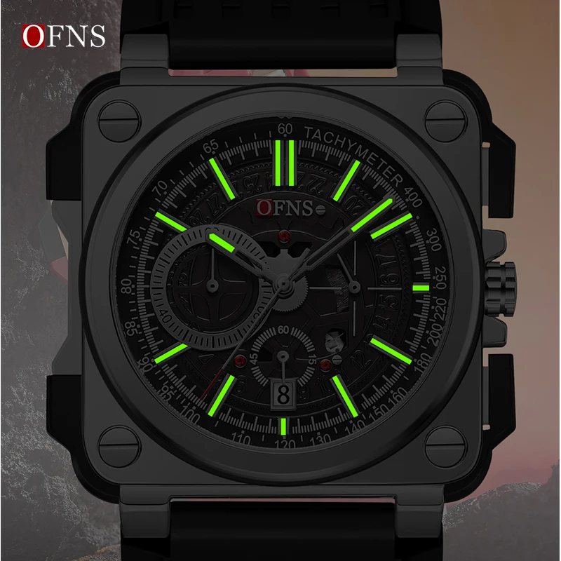 OFNS Fashion Casual Quartz Watch For Men Waterproof Luminous Silicone Chronograph Wristwatch Business Dress Luxury Man Watches