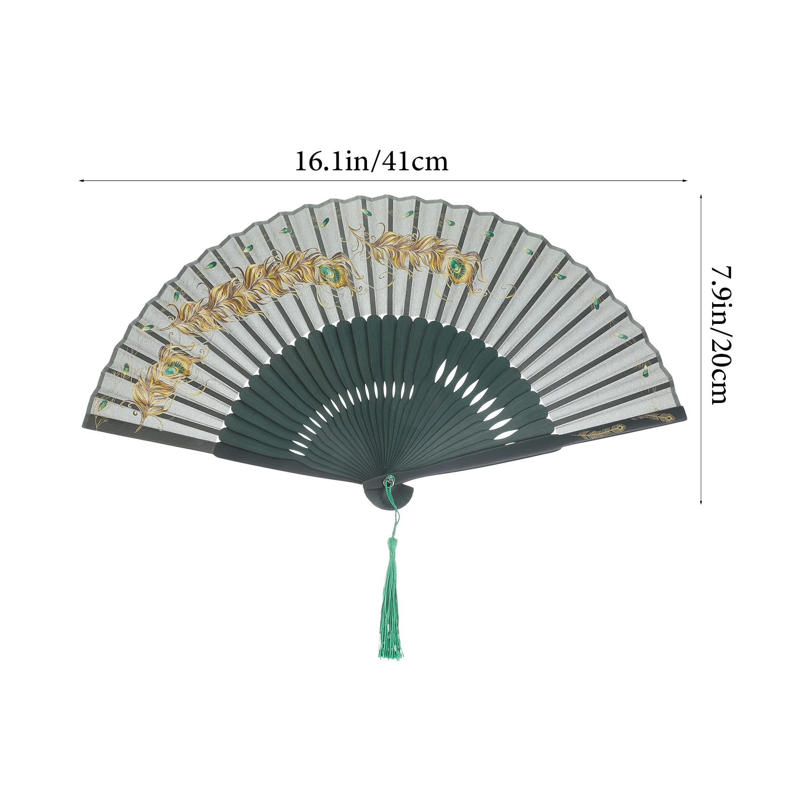 Peacock Plume Pattern Hand Fan Folding Dance Prop Vintage Style Decorative Bamboo Party Performance Photography