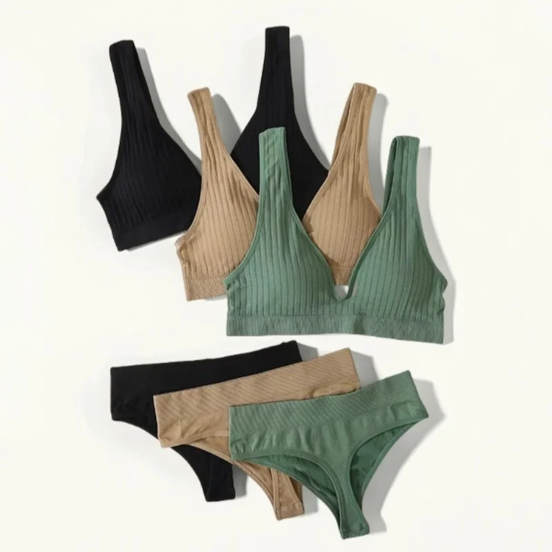 Женский комплект из бюстгальтера и трусиков пуш-ап, сексуальное женское белье, бюстгальтер без косточек с v-образным вырезом и съемными подушечками, бесшовный укороченный топ, стринги с высокой талией Женский комплект из бюстгальтера и трусиков пуш-ап, сексуальное женское белье, бюстгальтер без косточек с v-образным вырезом и съемными подушечками, бесшовный укороченный топ, стринги с высокой талией