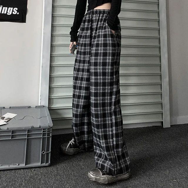 Plaid pants loose hot sale