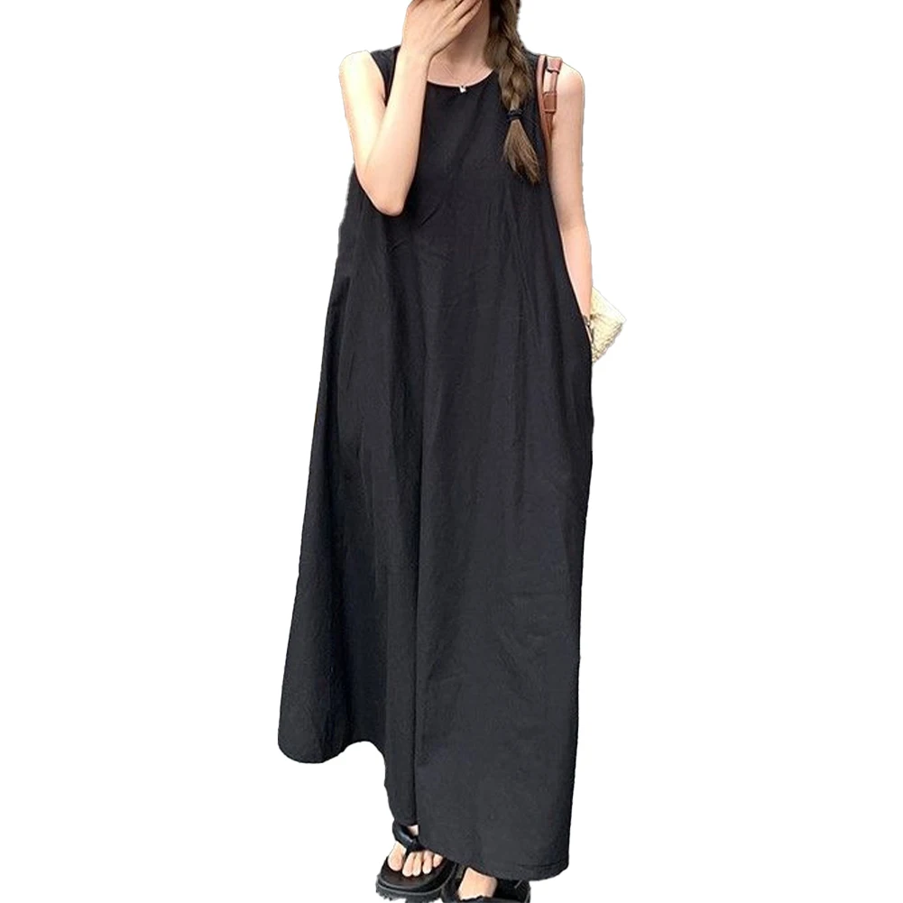 

Microelasticity Solid Color Long Skirt Top Dress Tank Womens Halter Sleeveless Dress Long Skirt Loose All Seasons