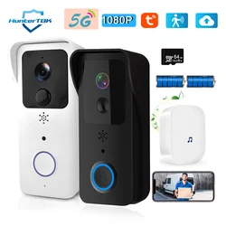 Timbre de puerta inalámbrico con visión nocturna, timbre con vídeo de 1080P, 5G, 2,4G, WiFi, aplicación inteligente Tuya, grabación PIR, anillo de alimentación de CA/CC