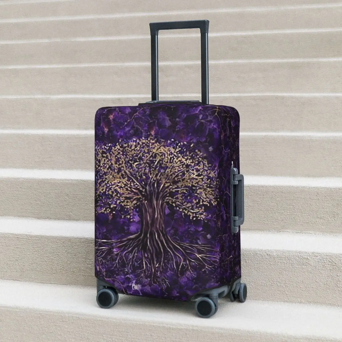 

Tree Of Life -Yggdrasil Amethyst And Gold Suitcase Cover Protection Elastic Travel Luggage Protector Covers for 18-32 Inch