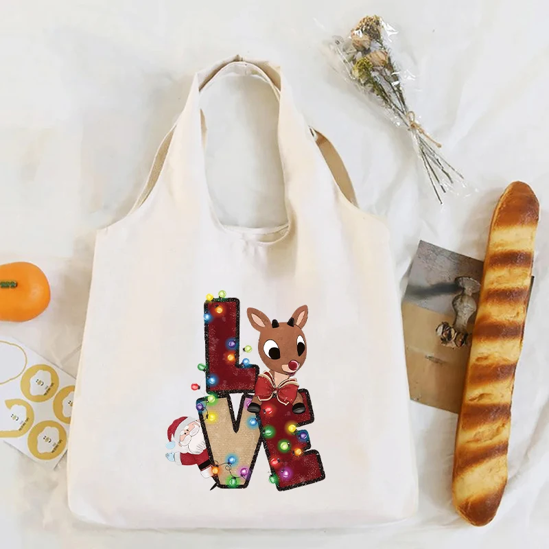 Bolso de hombro de lona de Feliz Navidad, organizador de gran capacidad, bolsa de almacenamiento de viaje, bolsas de compras reutilizables, caja de almuerzo, regalo de Navidad