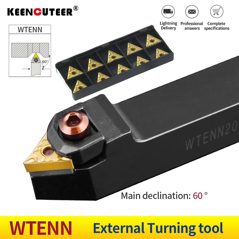 Soporte de herramientas de torneado externo, insertos de carburo TNMG, juego de herramientas de corte de acero, WTENN1616H16 WTENN2020K16