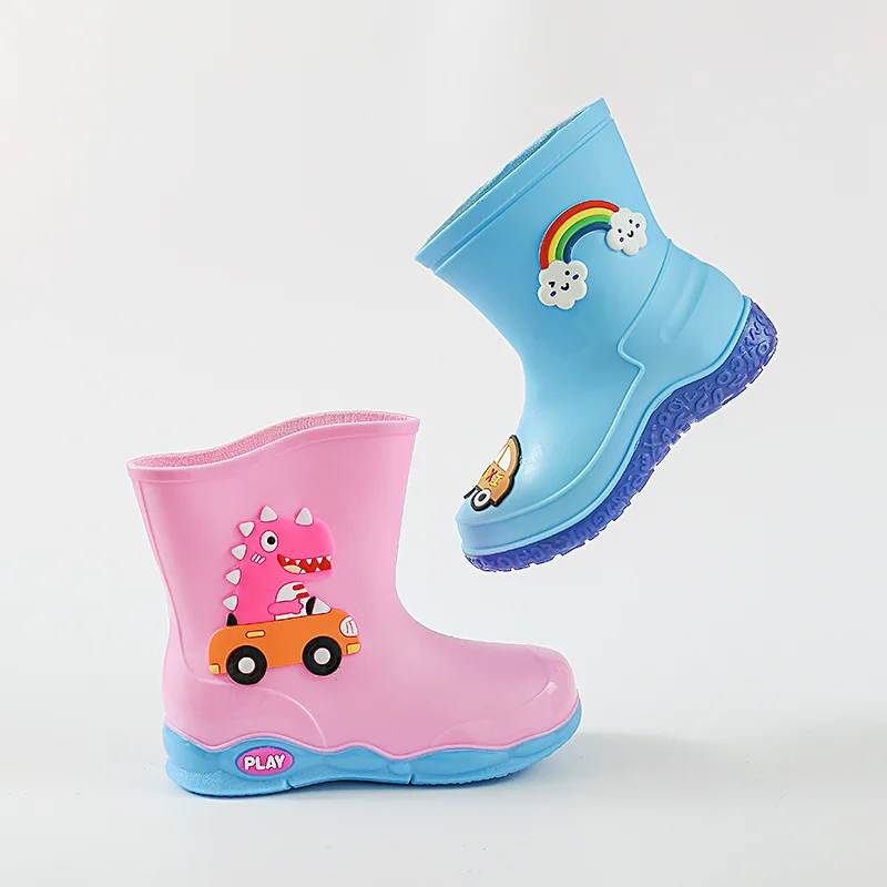 Botas de lluvia antideslizantes de PVC para niños y niñas, zapatos impermeables de dibujos animados, a la moda, novedad