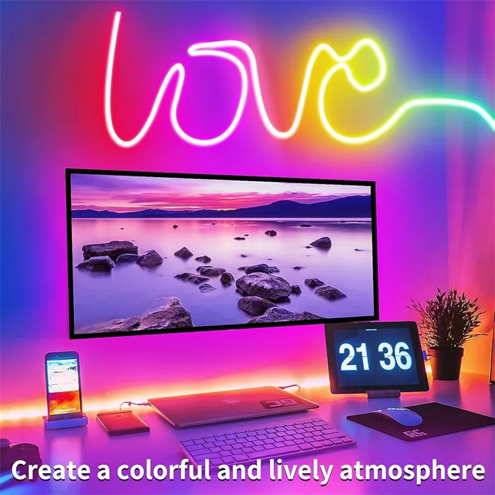 Addressable Neon LED Strip Lights Flexible Digital RGB+IC LED Pixels Strip Light LED Rope Lights USB RGBIC LED Neon Rope Lights