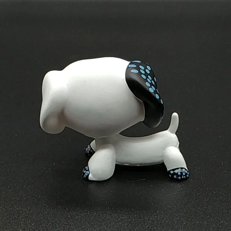 LPS Toys Rare Pet Shop Custom OOAK#406 LPS White Dachshund Dog Blue Dot Black Ear Figure