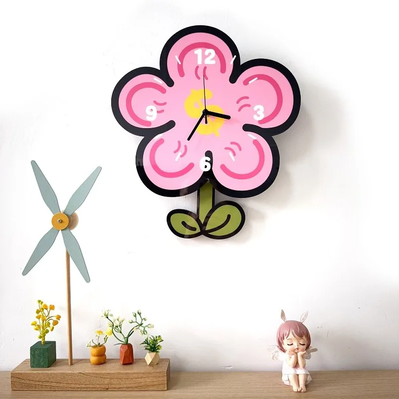 Simple and Creative Cartoon Flower Clock, Silent Wall Clock for Living Room and Dining Room, Cute Clock - view 2