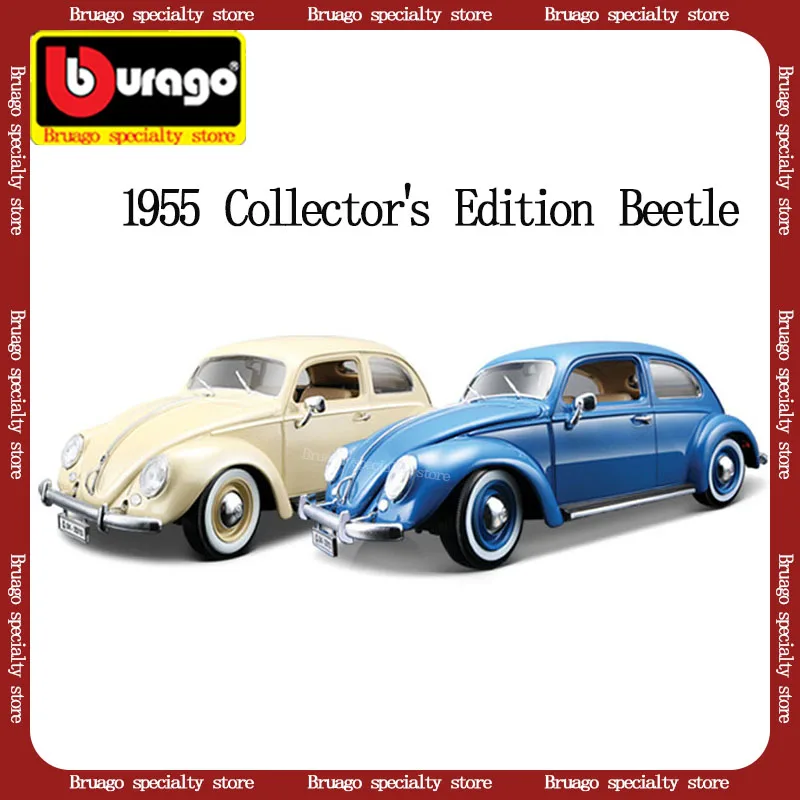 Bruago 1:18 1955 Collector\'S Edition Beetle White Car Model Metal Alloy Static Simulation Car Model Decoration Boys Car Toy Gift