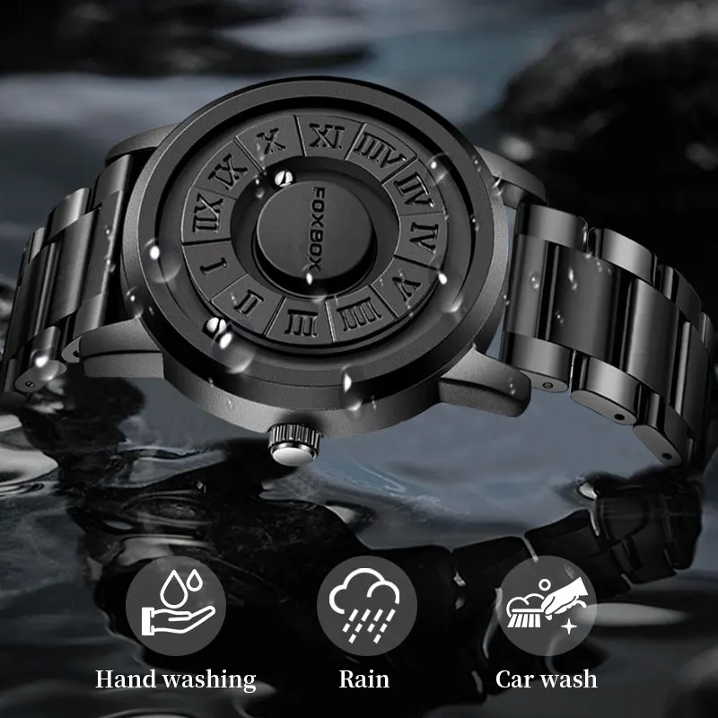 FOXBOX Watch Personalized Fashion Floating Magnetic Pointer Free Ball Bearing Creative Simple Waterproof Quartz Watch for Men