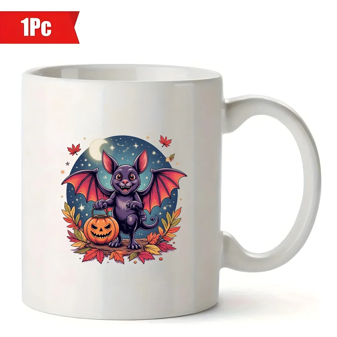 ハロウィンコウモリイラスト 11オンス漫画マグカップ ハロウィンキッズ用冷温飲料カップ 家族 オフィス クリスマスギフト クリエイティブオフィスC