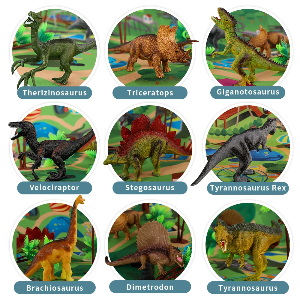 Dinosaur Toys for Kids 3-5 with Activity Play Mat & Trees, Dinosaur Play Set Including T-Rex, Triceratop, Velociraptor,Kids Gift