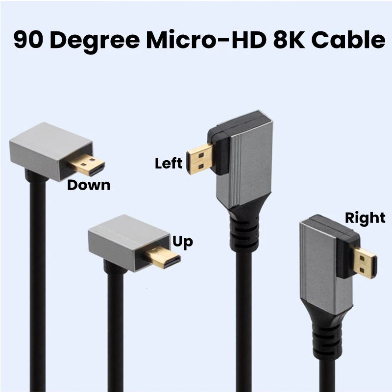 Kabel 0.5m 1m 8K UHD 90 stopni w górę/w dół/w lewo/w prawo Mini-HD Micro-HD do portu HD cienki przewód do kamerka do laptopa kamery HDTV