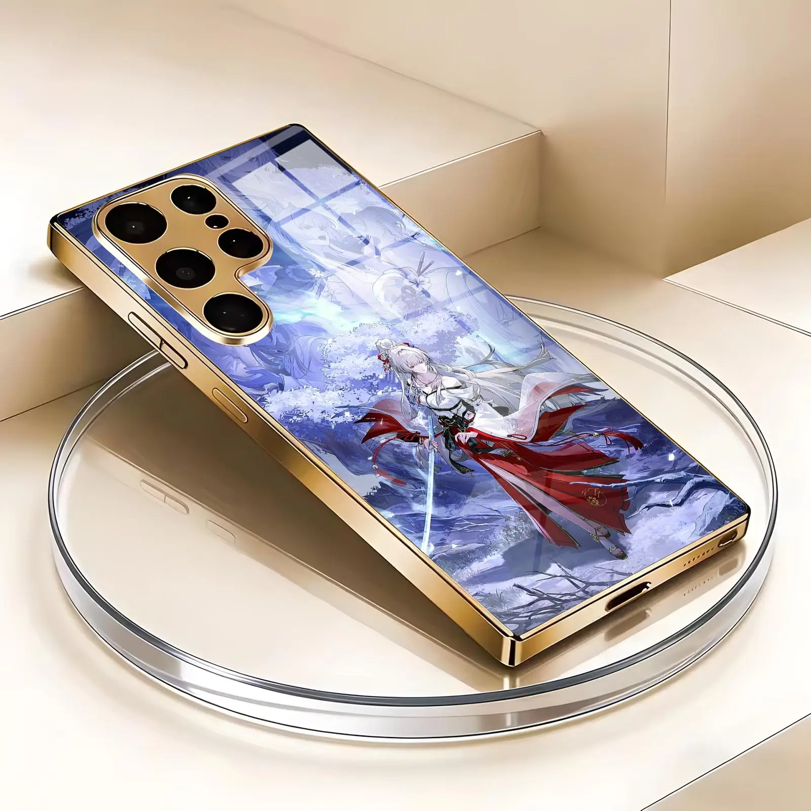 Wuthering Waves HIYUKI Phone Case For Samsung S26 S25 S24 S23 S22 S21 Plus Ultra Note20 Electroplated glass Phone Case