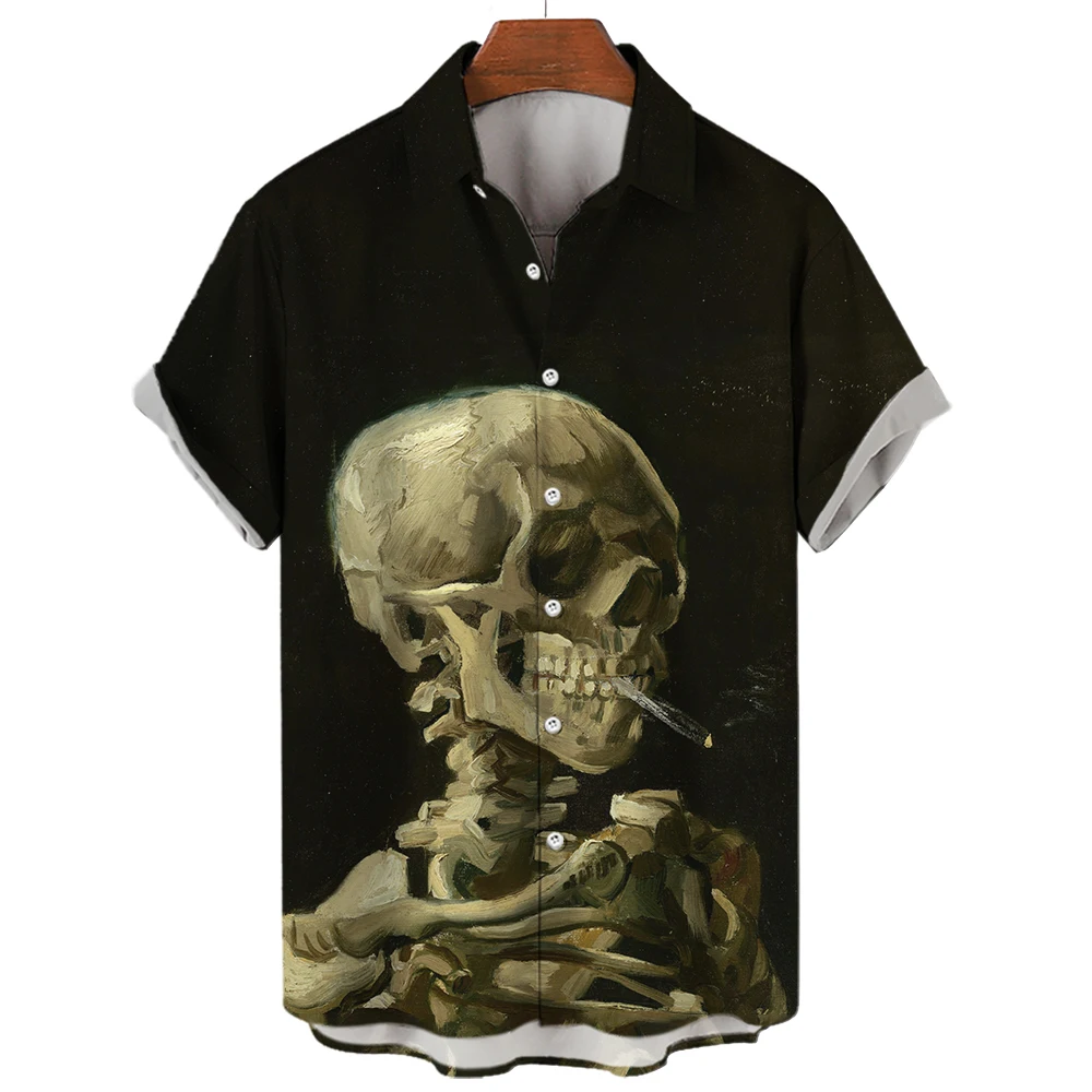 

Vintage Hawaiian Shirts For Men Skull 3d Print Short Sleeve Shirt Street Casual Tees Oversized Shirts Men Clothing T-Shirt Tops