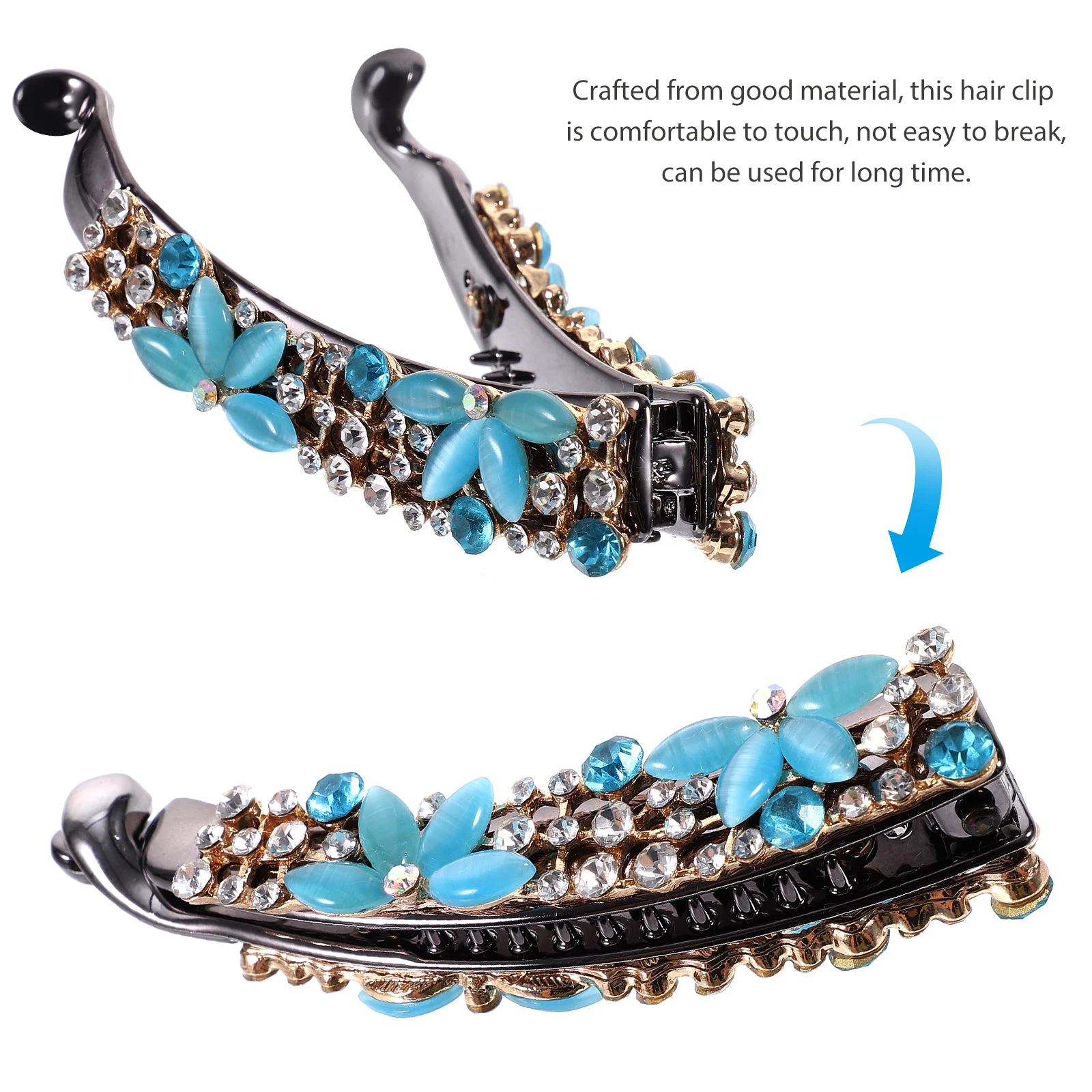 

Винтажный зажим-банан со стразами, прочный материал, зажим для волос для женщин, стильный аксессуар для повседневного макияжа, работы, свиданий