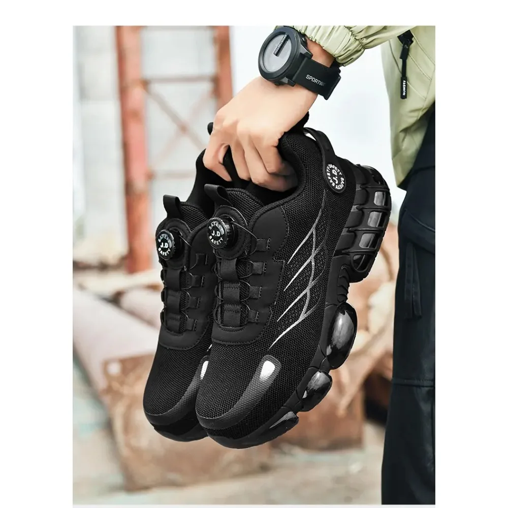 Botão rotativo novos sapatos de segurança homens anti-esmagamento anti-punctura sapatos de trabalho moda masculina sapatos esportivos botas de proteção de segurança